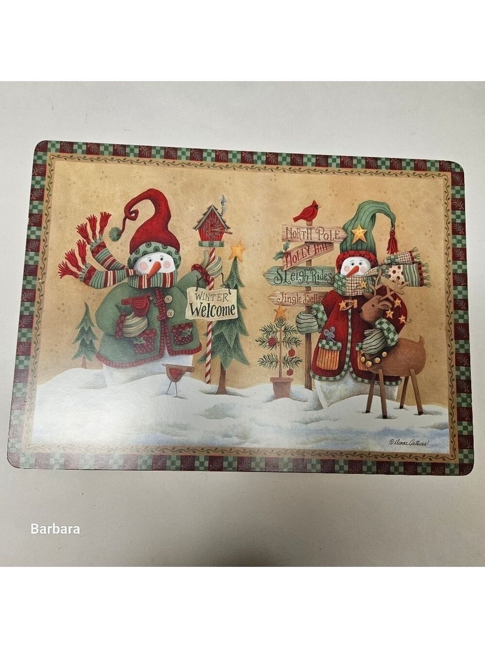Vintage 5-Piece Set Christmas Snowmen Cork Backing Placemats - Picture 2 of 5